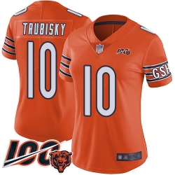 Women Chicago Bears 10 Mitchell Trubisky Orange Alternate 100th Season Limited Football Jersey