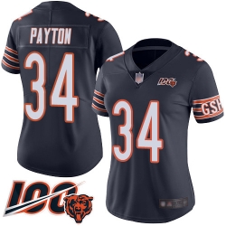 Women Chicago Bears 34 Walter Payton Navy Blue Team Color 100th Season Limited Football Jersey