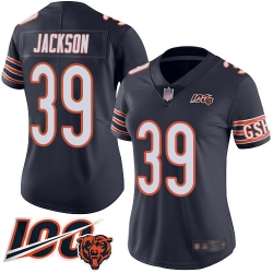 Women Chicago Bears 39 Eddie Jackson Navy Blue Team Color 100th Season Limited Football Jersey