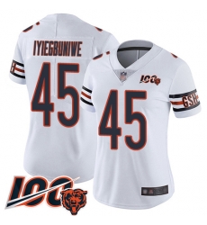 Women Chicago Bears 45 Joel Iyiegbuniwe White Vapor Untouchable Limited Player 100th Season Football Jersey