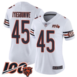 Women Chicago Bears 45 Joel Iyiegbuniwe White Vapor Untouchable Limited Player 100th Season Football Jersey