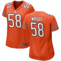 Women Chicago Bears 58 Darnell Wright Orange 2023 Draft Stitched Game Jersey