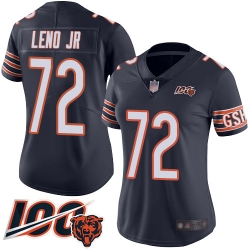 Women Chicago Bears 72 Charles Leno Navy Blue Team Color 100th Season Limited Football Jersey