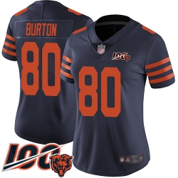 Women Chicago Bears 80 Trey Burton Limited Navy Blue Rush Vapor Untouchable 100th Season Football Jersey