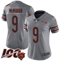 Women Chicago Bears 9 Jim McMahon Limited Silver Inverted Legend 100th Season Football Jersey