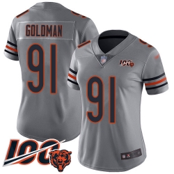 Women Chicago Bears 91 Eddie Goldman Limited Silver Inverted Legend 100th Season Football Jersey