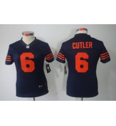 Women Nike Chicago Bears 6# Jay Cutler Blue Color[Women Limited Jerseys]Orange Number