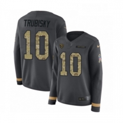 Womens Nike Chicago Bears 10 Mitchell Trubisky Limited Black Salute to Service Therma Long Sleeve NFL Jersey