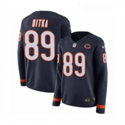 Womens Nike Chicago Bears 89 Mike Ditka Limited Navy Blue Therma Long Sleeve NFL Jersey