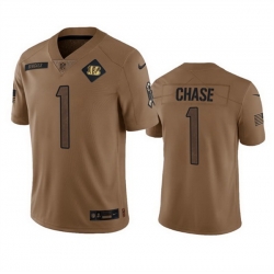 Men Cincinnati Bengals 1 Ja 27Marr Chase 2023 Brown Salute To Service Limited Stitched Jersey