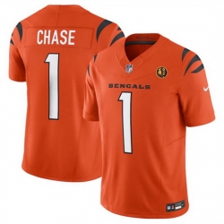 Men Cincinnati Bengals 1 Ja 27Marr Chase Orange 2023 F U S E  With John Madden Patch Vapor Limited Stitched Football Jersey