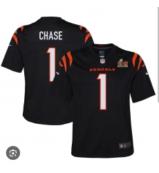 Men Cincinnati Bengals 1 Ja'Marr Chase Black 2023 F U S E Stitched With Super Bowl Patch Football Jersey