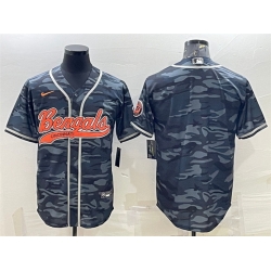 Men Cincinnati Bengals Blank Grey Camo With Patch Cool Base Stitched Baseball Jersey
