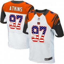 Mens Nike Cincinnati Bengals 97 Geno Atkins Elite White Road USA Flag Fashion NFL Jersey