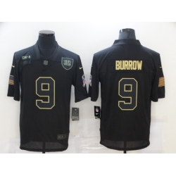 Nike Cincinnati Bengals 9 Joe Burrow Black 2020 Salute To Service Limited Jersey