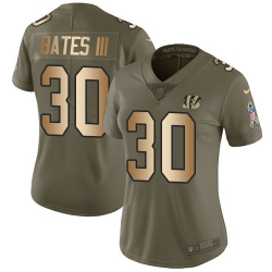 Nike Bengals #30 Jessie Bates III Olive Gold Womens Stitched NFL Limited 2017 Salute to Service Jersey