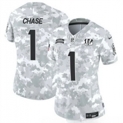 Women Cincinnati Bengals 1 Ja 27Marr Chase 2024 F U S E Arctic Camo Salute To Service Limited Stitched Football Jersey