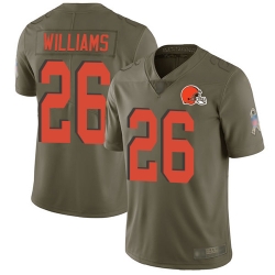 Browns 26 Greedy Williams Olive Men Stitched Football Limited 2017 Salute To Service Jersey