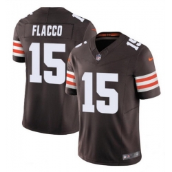 Men Cleveland Browns 15 Joe Flacco Brown 2023 F U S E  Vapor Limited Stitched Football Jersey