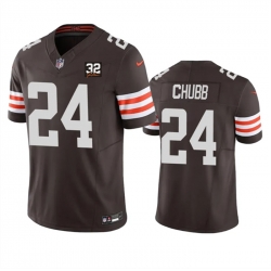 Men Cleveland Browns 24 Nick Chubb Brown 2023 F U S E  With Jim Brown Memorial Patch Vapor Untouchable Limited Stitched Jersey