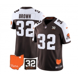 Men Cleveland Browns 32 Jim Brown Brown White 2023 F U S E  With Jim Brown Memorial Patch Vapor Untouchable Limited Stitched Jersey