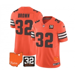 Men Cleveland Browns 32 Jim Brown Orange 2023 F U S E  With Jim Brown Memorial Patch Vapor Untouchable Limited Stitched Jersey