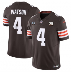 Men Cleveland Browns 4 Deshaun Watson Brown 2023 F U S E  With 1 Star C Patch And Jim Brown Memorial Patch Vapor Untouchable Limited Stitched Jersey