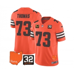 Men Cleveland Browns 73 Joe Thomas Orange 2023 F U S E  With Jim Brown Memorial Patch And 4 Star C Patch Vapor Untouchable Limited Stitched Jersey