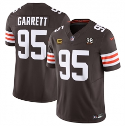 Men Cleveland Browns 95 Myles Garrett Brown 2023 F U S E  With 4 Star C Patch And Jim Brown Memorial Patch Vapor Untouchable Limited Stitched Jersey