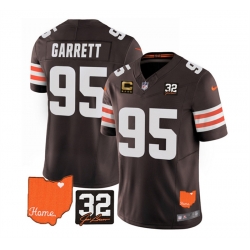 Men Cleveland Browns 95 Myles Garrett Brown 2023 F U S E  With Jim Brown Memorial Patch And 4 Star C Patch Vapor Untouchable Limited Stitched Jersey