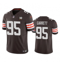 Men Cleveland Browns 95 Myles Garrett Brown 2023 F U S E  With Jim Brown Memorial Patch Vapor Untouchable Limited Stitched Jersey