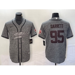 Men Cleveland Browns 95 Myles Garrett Grey With Patch Cool Base Stitched Baseball Jersey