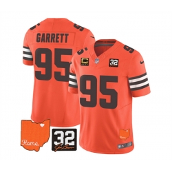 Men Cleveland Browns 95 Myles Garrett Orange 2023 F U S E  With Jim Brown Memorial Patch And 4 Star C Patch Vapor Untouchable Limited Stitched Jersey