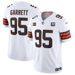 Men Cleveland Browns 95 Myles Garrett White 2023 F U S E  With 4 Star C Patch And Jim Brown Memorial Patch Vapor Untouchable Limited Stitched Jersey