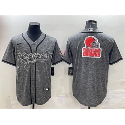 Men Cleveland Browns Grey Team Big Logo With Patch Cool Base Stitched Baseball Jersey