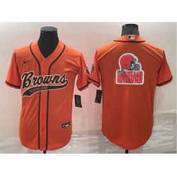 Men Cleveland Browns Orange Team Big Logo With Patch Cool Base Stitched Baseball Jersey
