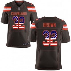 Mens Nike Cleveland Browns 32 Jim Brown Elite Brown Home USA Flag Fashion NFL Jersey