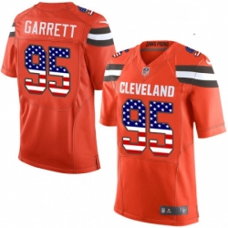 Mens Nike Cleveland Browns 95 Myles Garrett Elite Orange Alternate USA Flag Fashion NFL Jersey