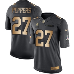 Nike Browns #27 Jabrill Peppers Black Mens Stitched NFL Limited Gold Salute To Service Jersey