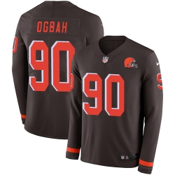 Nike Browns #90 Emmanuel Ogbah Brown Team Color Men Stitched NFL Limited Therma Long Sleeve Jersey