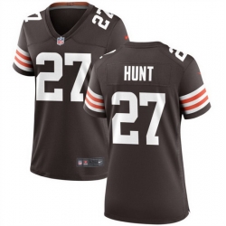 Women Cleveland Browns 27 Kareem Hunt Brown Stitched Jersey 28Run Small 29