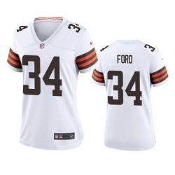 Women Cleveland Browns 34 Jerome Ford White Stitched Jersey 28Run Small 29