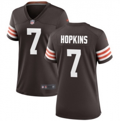 Women Cleveland Browns 7 Dustin Hopkins Brown Stitched Jersey  Run Small