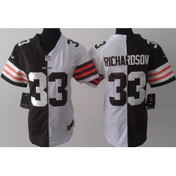 Women Nike Cleveland Browns 33 Trent Richardson White Brown Split NFL Jerseys