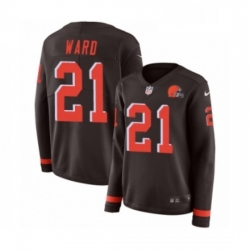 Womens Nike Cleveland Browns 21 Denzel Ward Limited Brown Therma Long Sleeve NFL Jersey