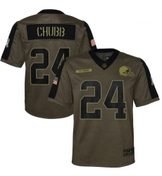 Youth Cleveland Browns Nick Chubb Nike Olive 2021 Salute To Service Game Jersey