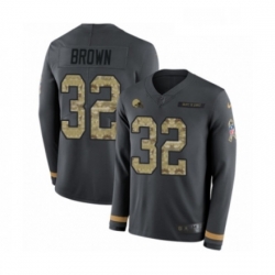 Youth Nike Cleveland Browns 32 Jim Brown Limited Black Salute to Service Therma Long Sleeve NFL Jersey