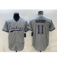 Men Dallas Cowboys 11 Micah Parsons Grey With Patch Cool Base Stitched Baseball Jersey