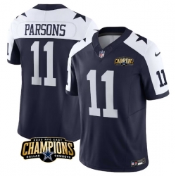 Men Dallas Cowboys 11 Micah Parsons Navy White 2023 F U S E  NFC East Champions Patch Stitched Football Jersey