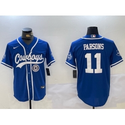 Men Dallas Cowboys 11 Micah Parsons Royal With Patch Cool Base Stitched Baseball Jersey 3